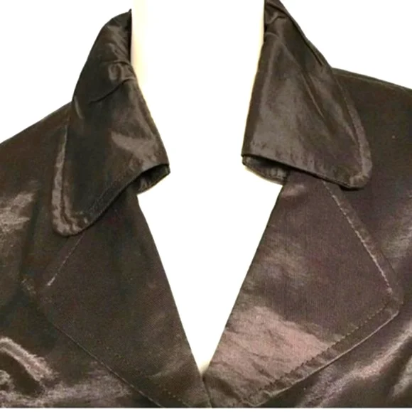 🤎 Impeccable Vintage Satin Deep Dark Rich Chocolate Brown Tie Jacket - M - Picture 4 of 9